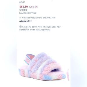 New pastel rainbow fuzzy UGG cozy sandals, new but try on sample.